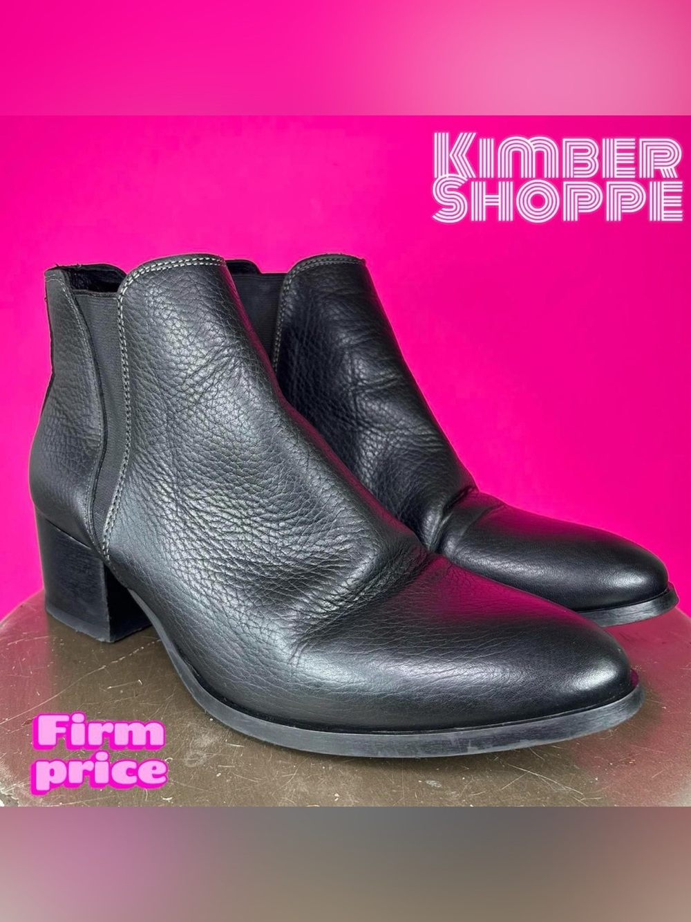 Iris & Ink Savea Black Leather Almond Toe Heeled Chelsea Boot EU 38 US 8 UK 5